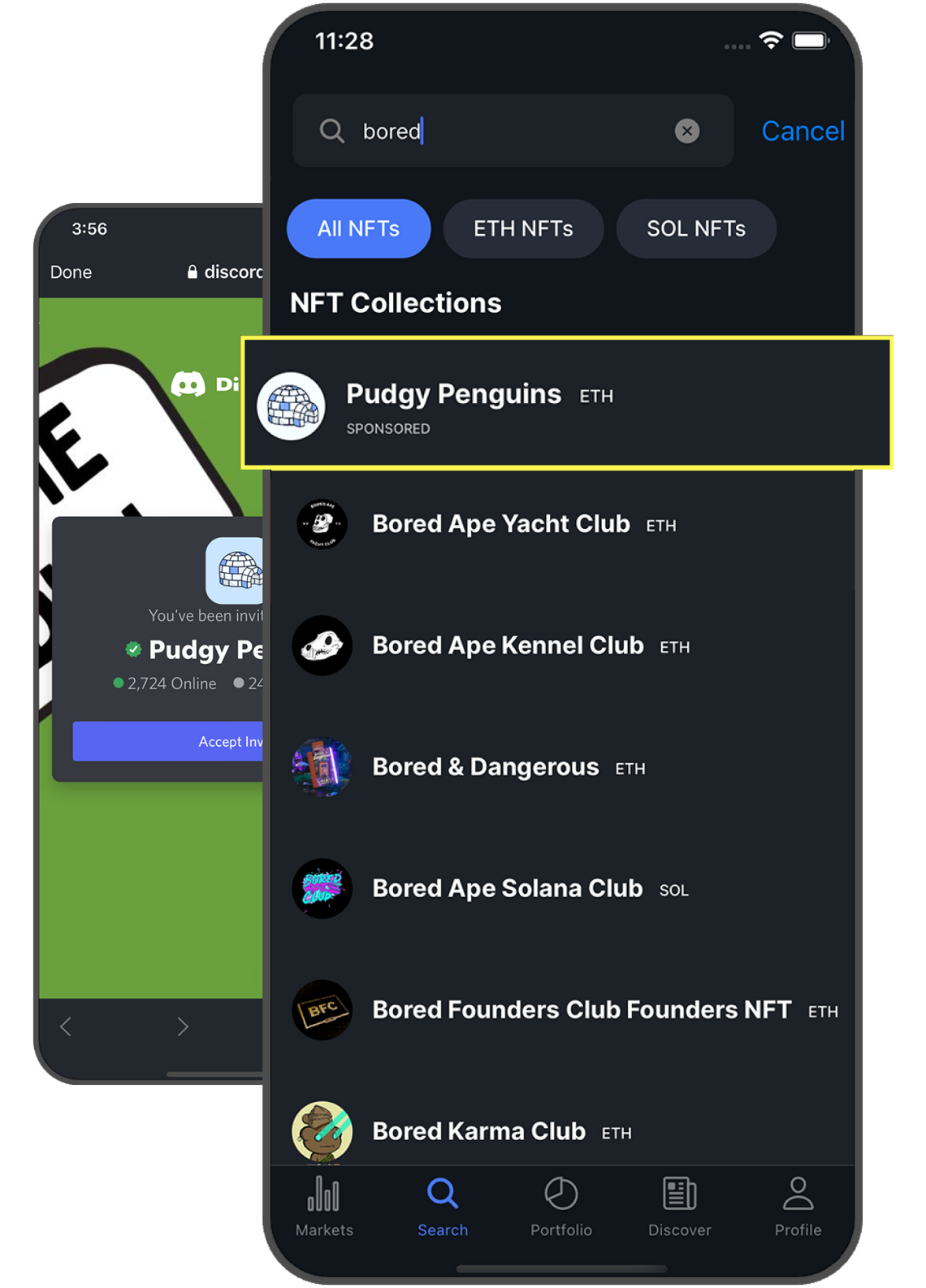 NFTfolio - Advertising Search Screen Example
